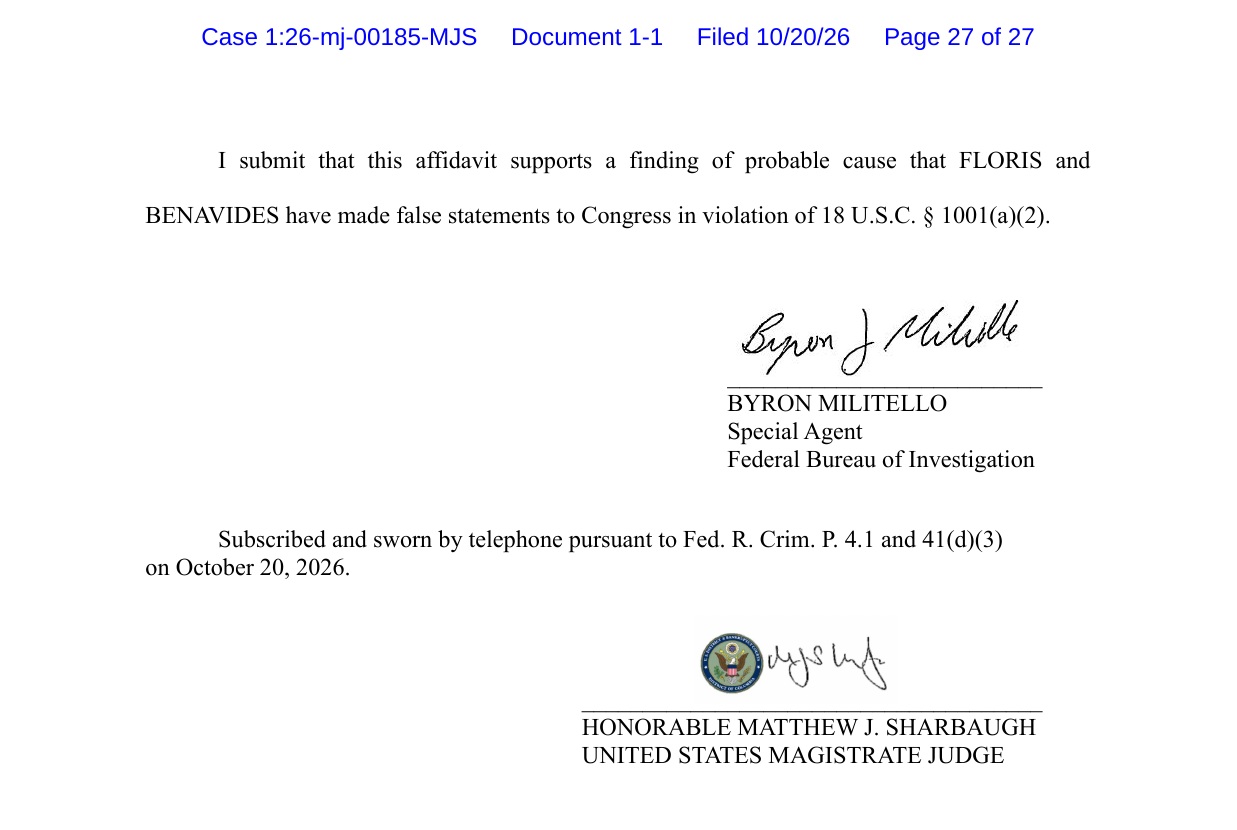 Signed original affidavit with sworn date and signatures