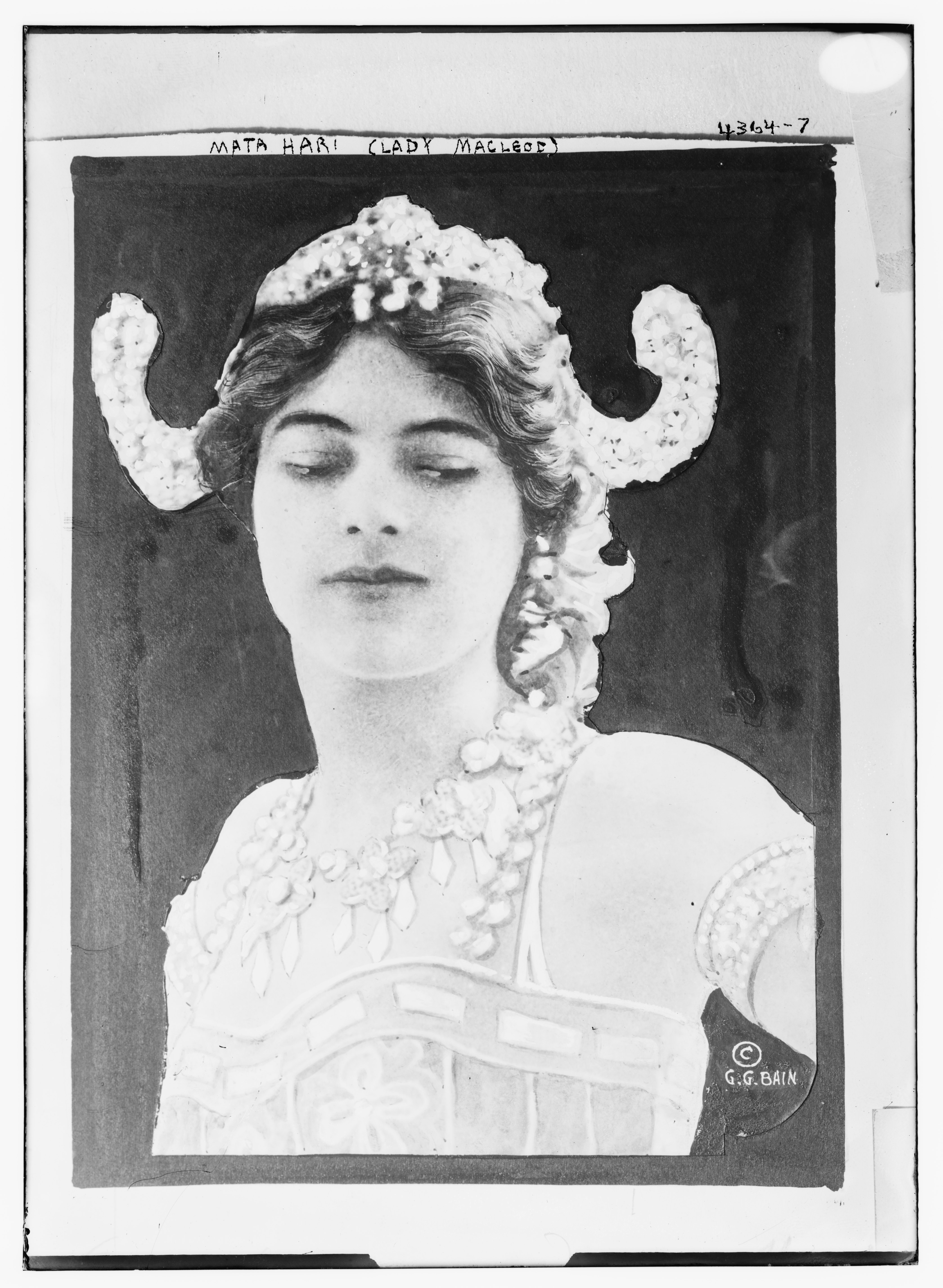 Mata Hari in an elaborate beaded costume in an archival Bain News Service photograph