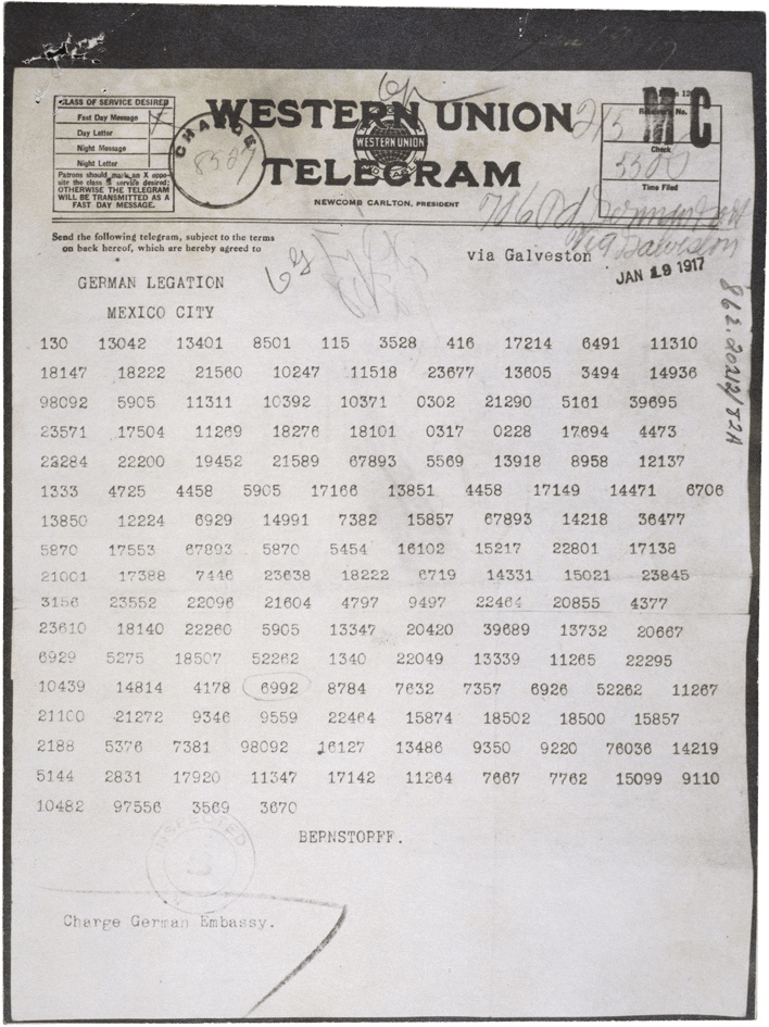 The Zimmermann Telegram in its original groups of numerical code