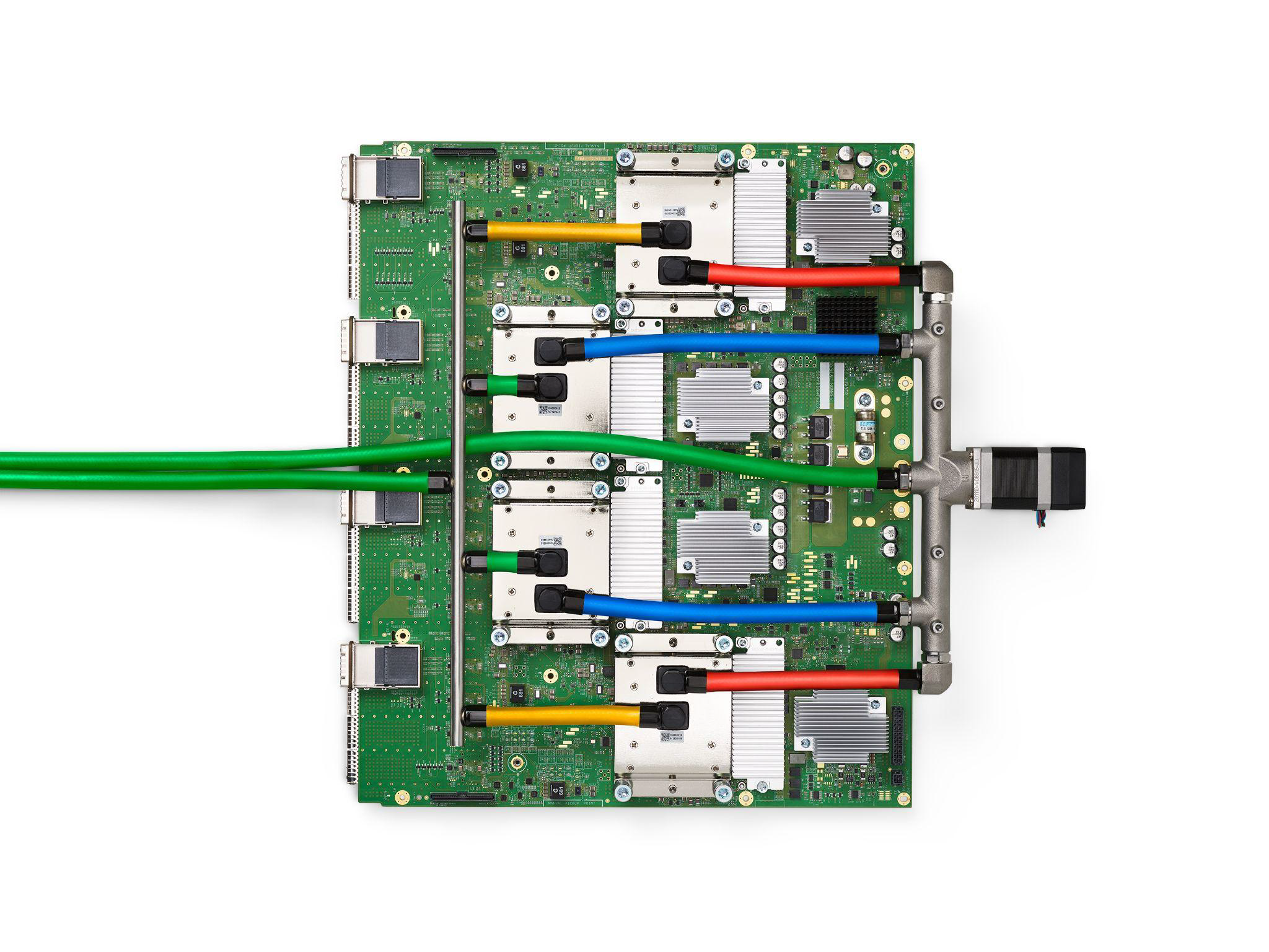 Google TPU v4 processor package and liquid-cooled circuit board