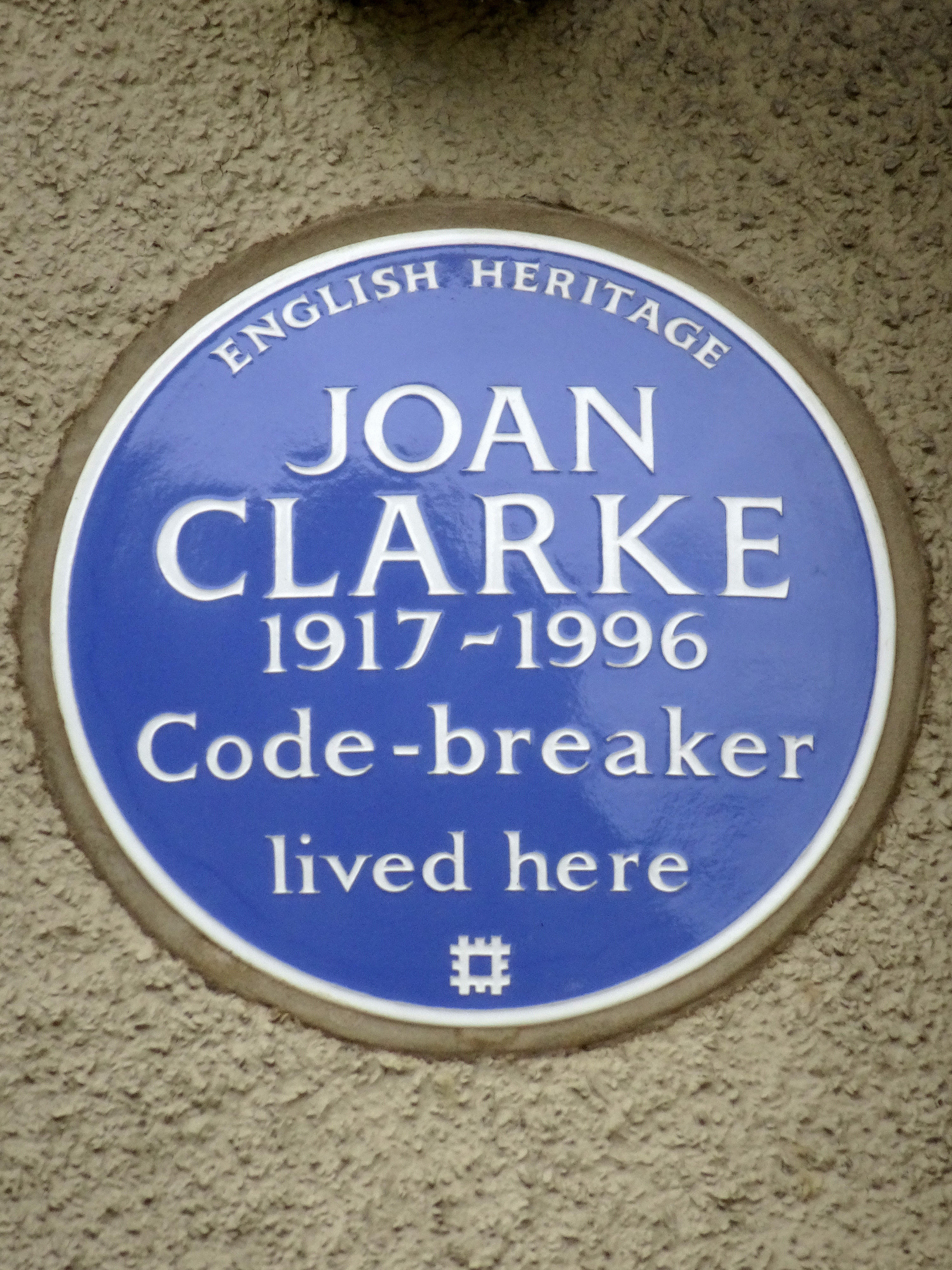 Blue plaque commemorating codebreaker Joan Clarke