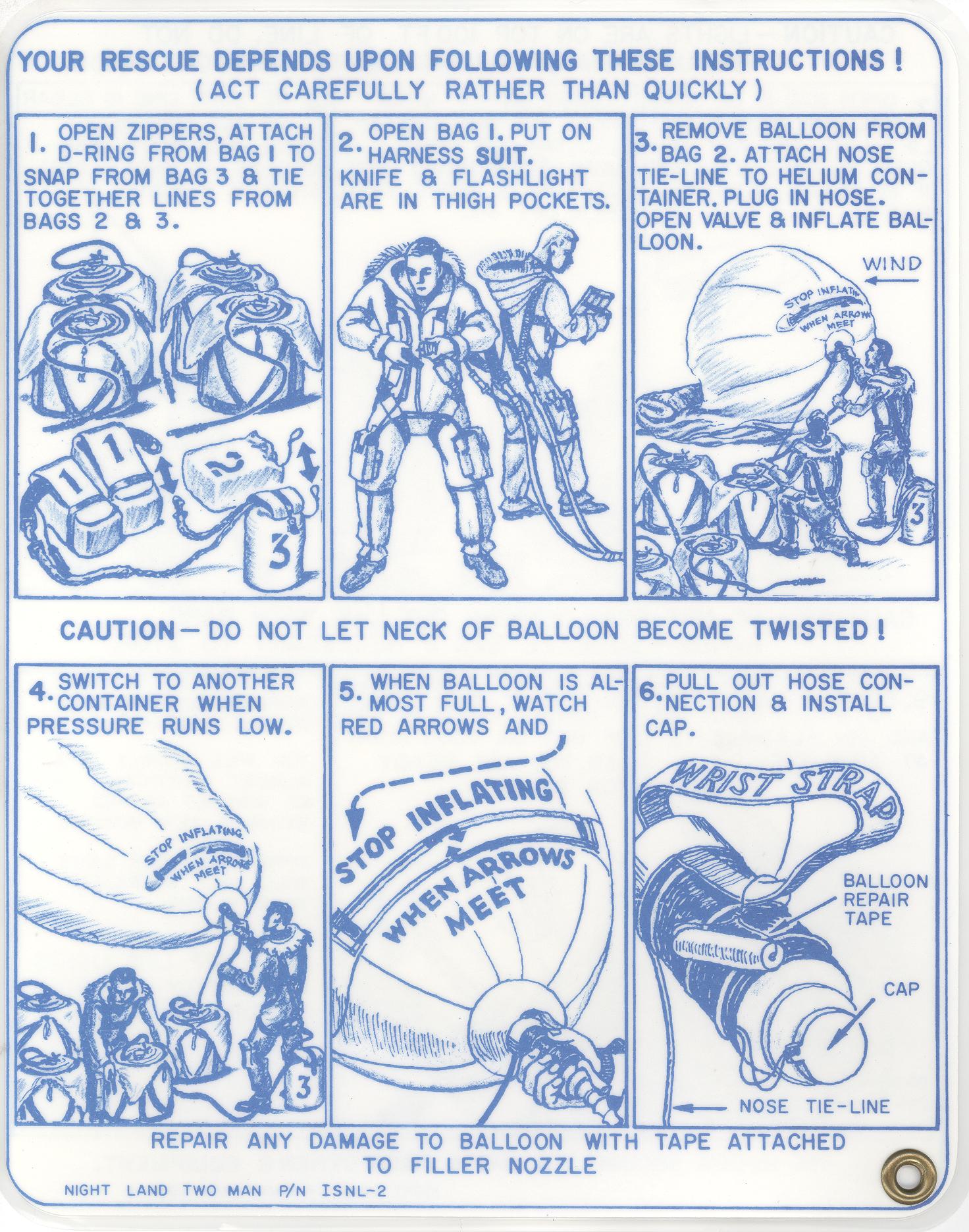 CIA museum instruction card showing a harnessed person preparing for Skyhook aerial retrieval