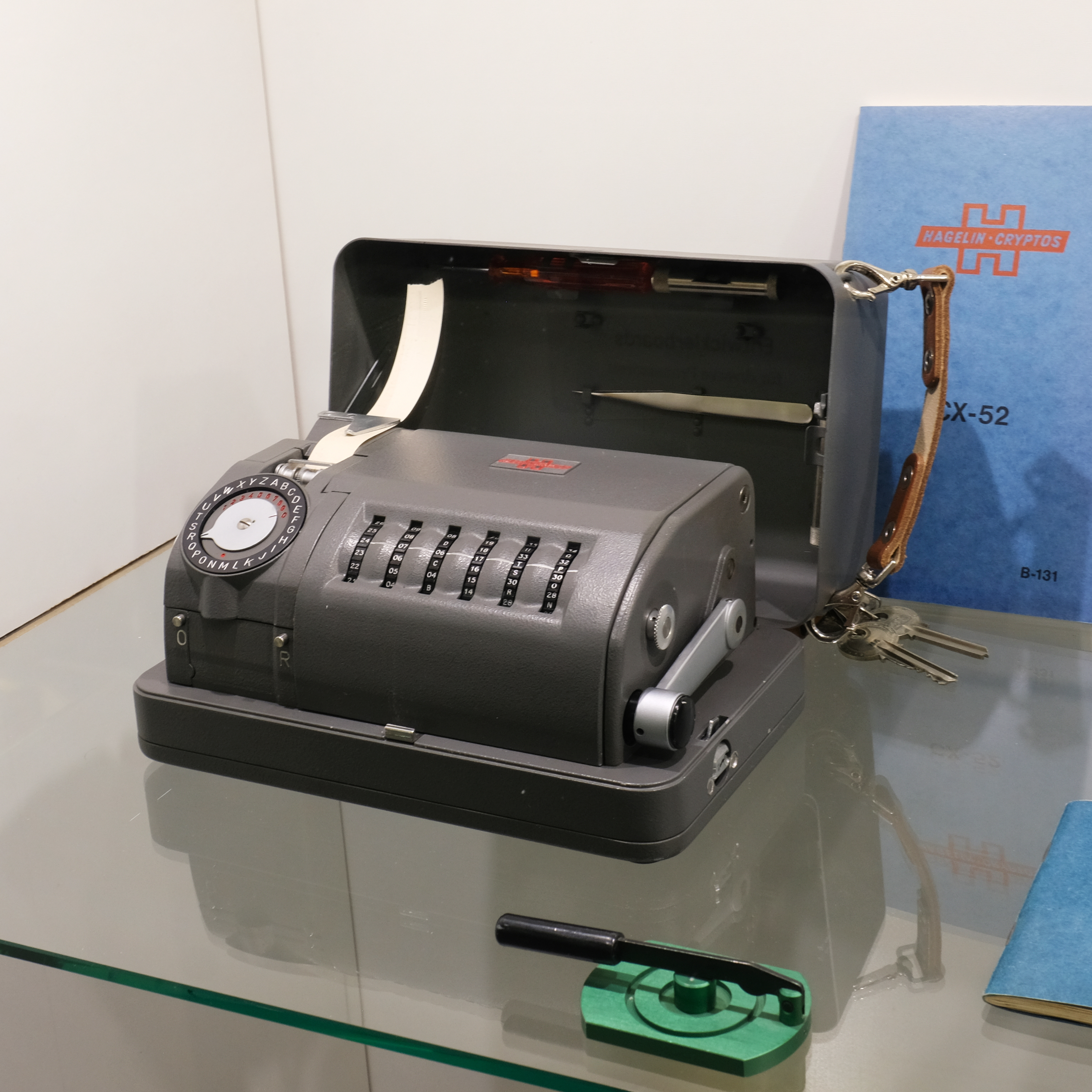 A Crypto AG Hagelin CX-52 cipher machine on display at the Enter Museum in Solothurn, photographed on July2,2021.