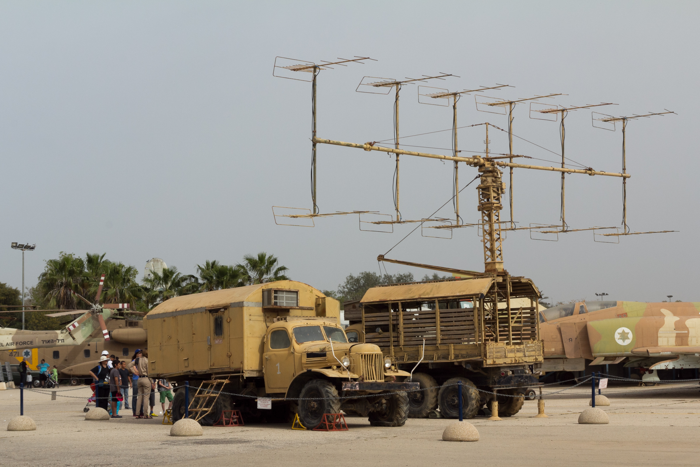 Captured Egyptian P-12 radar antenna and trailers displayed at Hatzerim
